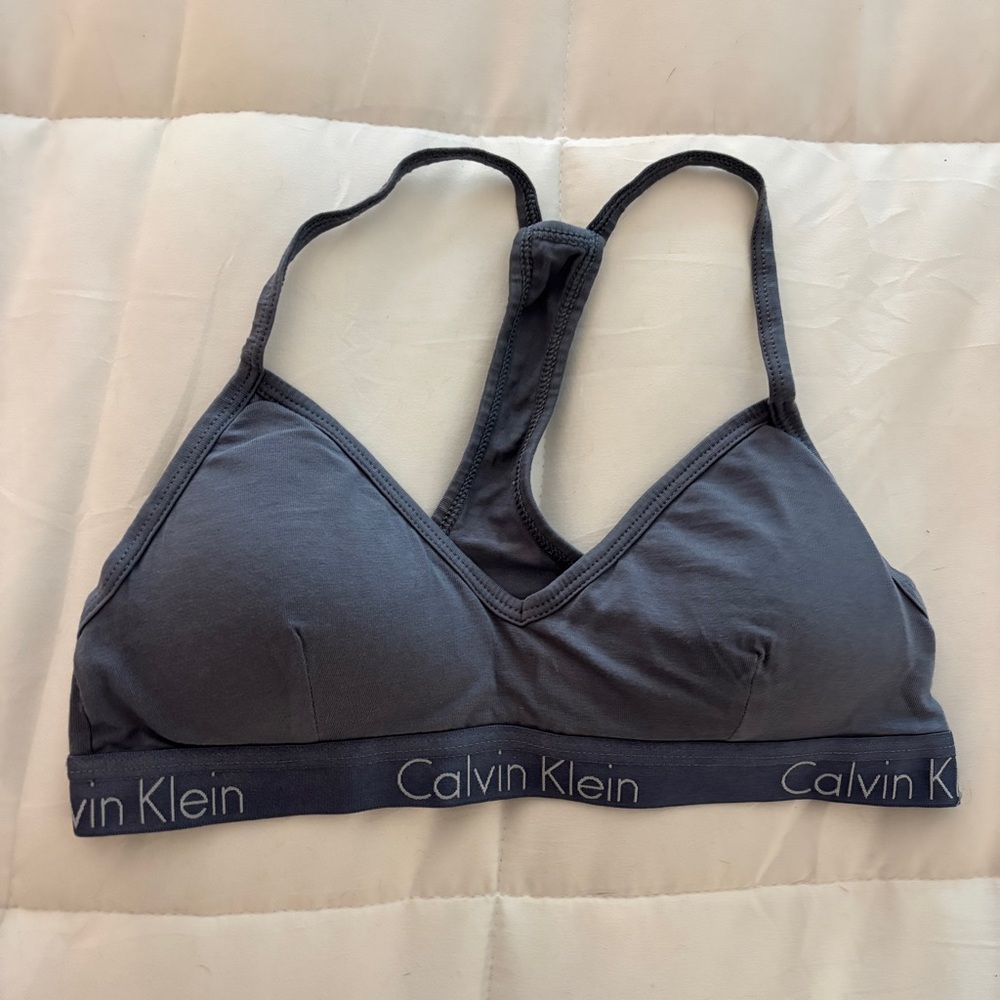 Calvin Klein Motive Lightly Lined Racerback Bralette Grayish Blue Size S
